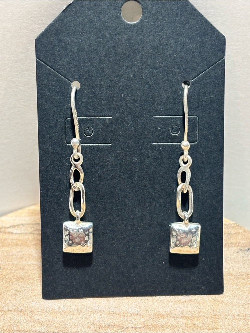 Silpada Vintage 925 Sterling Silver Hammered Square Dangling Earrings W1639